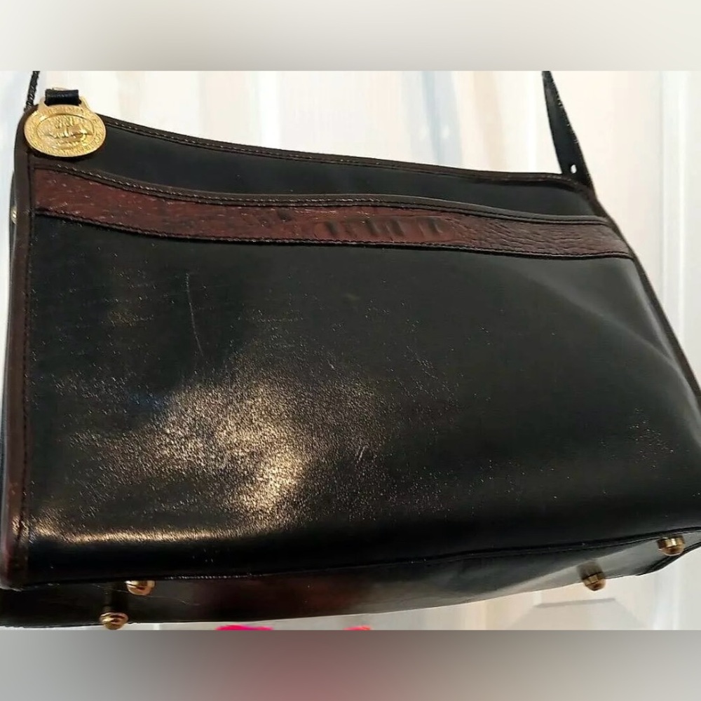 Brahmin - Black Leather W/ Brown Croc Embossed Trim Handbag